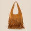 Layered Fringe Detail Suede Hobo Bag