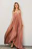 Satin Strapless Pleated Maxi Column Dress