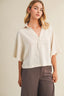 Textured Drape Sleeve Collared Blouse