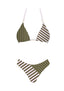 Striped bikini set with green and white pattern on a white background