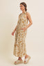 Golden Field Botanical Halter Tie-shoulder Cotton Maxi Dress
