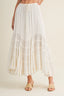 Cascading Tiers Lace Trim Maxi Skirt in off white