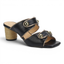 Willow Leather Slide Sandal Mule Rope Heel - Black Pewter
