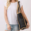 Two Tone Woven Straw Tote Bag