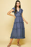 Dusty Navy Ruffled Tea Length Dress
