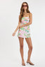 BREEZY TROPICAL WAIST TIE POINT TUBE MINI DRESS
