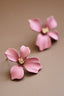 Mauve Pink Painted Metal Flower Stud Earrings