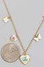 Floral Painted Hearts Clover And Butterfly Charms Chain Necklace