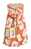 Orange dress with a colorful pattern on a white background