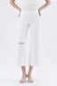 High Rise Uneven Raw Hem Crop Wide Jeans