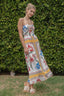 Printed Off Shoulder Smocked Bodice Maxi Dress
