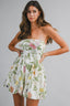 Floral Print Strapless Tube Bubble Hem Mini Dress
