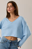 Drop Shoulder V-neck Boxy Cropped Sweater
