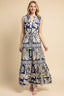 Floral & Geometric Print Tiered Maxi Dress
