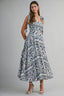 Botanical Print Square Neck Self Tie Strap Midi Dress
