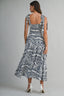 Botanical Print Square Neck Self Tie Strap Midi Dress
