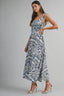 Botanical Print Square Neck Self Tie Strap Midi Dress

