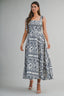 Botanical Print Square Neck Self Tie Strap Midi Dress
