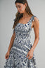Botanical Print Square Neck Self Tie Strap Midi Dress
