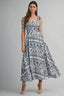 Botanical Print Square Neck Self Tie Strap Midi Dress
