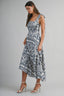 Botanical Print Square Neck Self Tie Strap Midi Dress
