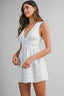 Eyelet Deep V Neckline Front Bow Smocked Back Mini Dress
