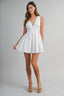 Eyelet Deep V Neckline Front Bow Smocked Back Mini Dress
