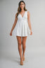 Eyelet Deep V Neckline Front Bow Smocked Back Mini Dress
