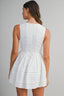 Eyelet Deep V Neckline Front Bow Smocked Back Mini Dress
