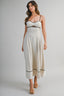 Linen Mix Adjustable Spaghetti Strap Bust Panel Midi Dress

