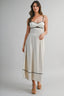 Linen Mix Adjustable Spaghetti Strap Bust Panel Midi Dress
