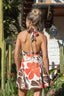 Printed Back Cut Out Halter V-Neckline Mini Dress