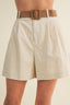 Woven Belt High Rise Pleated Shorts
