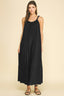 Solid Maxi Dress With Ball Trim Neckline
