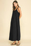Solid Maxi Dress With Ball Trim Neckline
