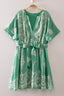 Sage Green Split Neck Printed Mini Boho Dress
