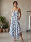 Tropical Print Spaghetti Jumpsuit W/ Asymmetrical Bottom Hem
