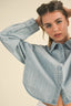 Cropped Boxy Denim Button-Down Shirt