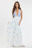 BOW FLORAL HALTER TIE OPEN BACK MAXI DRESS