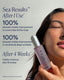 Product packaging with text and a person, likely for skincare or cosmetic use.