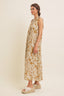 Golden Field Botanical Halter Tie-shoulder Cotton Maxi Dress

