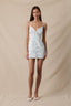 LOVELY POND PRINT SCALLOP CUT V-NECK MINI DRESS