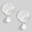 Metallic Seashell Pearl Drop Earrings