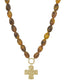 Tortoise Beaded Hammered Gold Cross Necklace