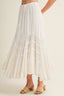 Cascading Tiers Lace Trim Maxi Skirt in off white