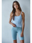 Marina Seamless Ribbed Cami Top - front view in sky blue with bike shorts