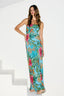 Woman wearing a floral dress with a white background