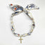Scarf Necklace Beige/Navy with 1.25" Bubble Cross