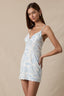 LOVELY POND PRINT SCALLOP CUT V-NECK MINI DRESS