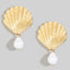 Metallic Seashell Pearl Drop Earrings